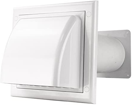 Traversée de mur, hotte aspirante en plastique blanc avec clapet anti-retour Ø 100 mm