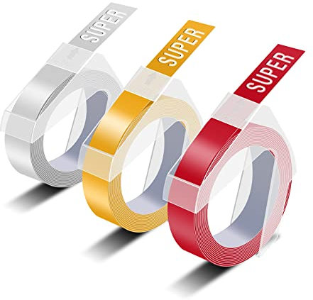 Dymo - Nastro per goffratura Dymo Omega da 9 mm, per etichette Dymo 3D goffrate, colore giallo, rosso, argento, per etichettatrice per goffratura DYMO Omega S0717930 Junior S0717900 Motex