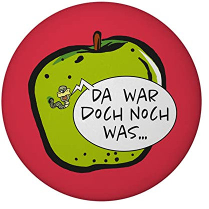 Wurm im Apfel Notizzettel Magnet rund mit rotem Hintergrund als nützliches Gadget am Kühlschrank, um Notizzettel oder to-Do Listen zu befestigen und Nichts mehr zu vergessen