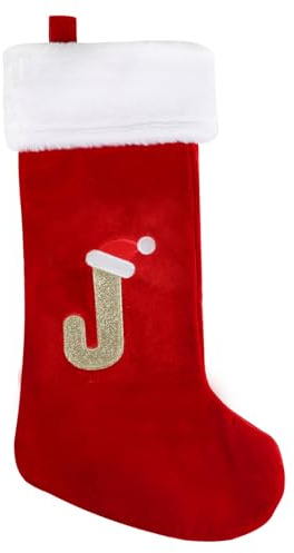 VEYLIN Christmas Stockings with Letters, 20 Inch Plush Christmas Stockings Large Embroidered Stockings Christmas Stockings for Kids/Adult Stockings & Holders(J)