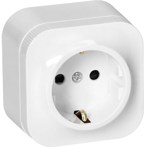 Miratic Enchufe Pared Schuko Toma de Corriente Pared IP20 Enchufe de Superficie Blanco 16A/230VAC Duradero y Seguro para Uso Doméstico y Comercial (1 toma)