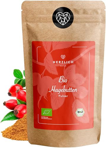 Bio Hagebuttenpulver 1000g | fein gemahlenes Hagebutten Pulver | Zertifizierte Bio-Qualität | Perfekte Ergänzung für Smoothies, Säfte, Goldene Milch, Moon Milk & Co. | Herzlich Natur