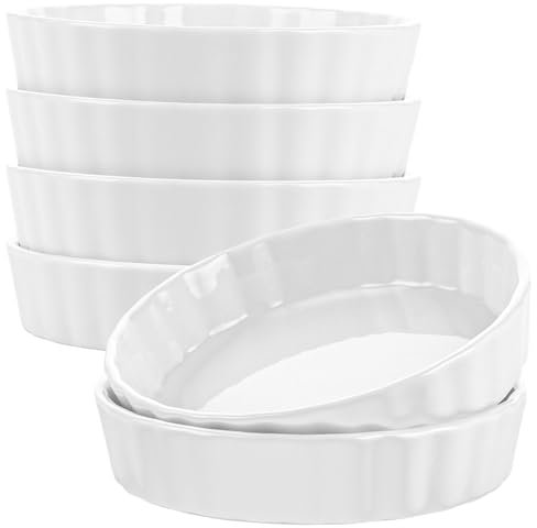 APACALI 6 Stück Creme Brulee Schälchen, 240ml Souffle Förmchen, Tartelette Förmchen Keramik, flache Souffleschalen zum Backen von Vanillepudding, Mini-Kuchen, Pudding und Dip-Saucen