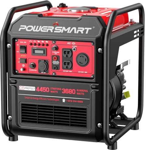PowerSmart - 4450W Portable Inverter Generator, Gas Powered, CO Sensor, EPA Compliant, Lightweight and Quiet for Home Use and Emergency Backup, Camping