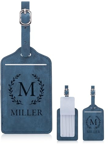 Personalised Luggage Tags Custom Luggage Tags for Suitcases Engraved Leather Suitcase Tags Luggage Tag Personalised Luggage Labels Baggage Tags for Suitcases Backpacks Travel (Blue)