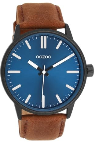 Oozoo Timepieces Herren Uhr in schwarz/blau| Armbanduhr Herren mit Lederarmband | Schöne Uhr für Männer | Edle Analog Herrenuhr (45mm Gehäuse) in rund C11401