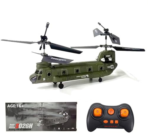 Meiurlex S026H RC Helikopter, 2,4G 3-Kanal Gyro Stabilisierte Fernbedienung Doppelblatt Transport Militärflugzeugmodell, Armee Helikopter Spielzeug für Kinder und Militärfans
