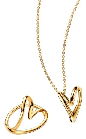 PANDORA Damen-Geschenkset Halskette und Ring Herz Goldfarben Herz-Schmuck für Frauen, Romantische Geschenkidee 68639-58 Ringgröße 58/18,5