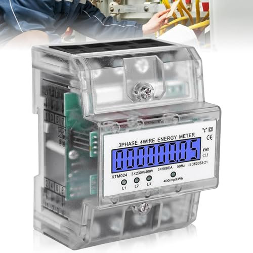 Compteur électrique rail DIN 3 phases 4 fils calibré Compteur électrique triphasé 230/400 V 5-100 Ah Compteur électrique numérique avec écran LCD Compteur triphasé pour compteur intermédiaire DIN