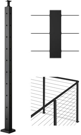 VEVOR Poteau Garde Corps, 914 x 25,4 x 50,8 mm, Poteau Rampe d'Escalier à Câble avec Trous Pré-percés L, Support Horizontal et Incurvé, pour Main Courante, Balustrades, Noir, 1JZLGZXHS914IVCFL001V0