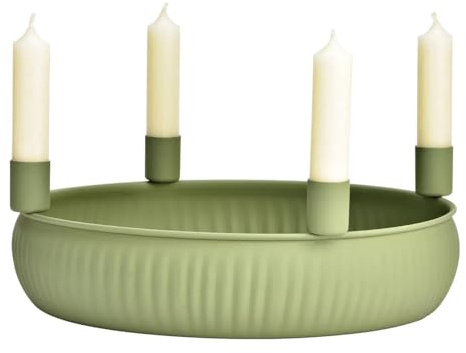 Corona dell'Avvento, ciotola in metallo verde salvia? Decorabile individualmente per 4 candele – Composizione natalizia Ø 28 cm, ghirlanda decorativa per Natale e Avvento, decorazione natalizia