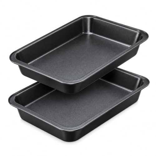 Non Stick Oven Trays 2 Pack, Deep Baking Trays 14.8 x 9.8 x 2 Inch | Heavy Duty Carbon Steel Roasting Tins, Easy Release, Dishwasher Safe for Lasagne, Brownies, Roasts & Tray Bakes