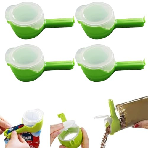 DIFLAX 4 Pezzi Clip di Chiusura con Dispenser, Clip Per Sacchetti con Beccuccio Versatore, Distributore di Snack, Riutilizzabili Clip Sacchetti, per Alimenti Mantenere la Freschezza (Verde)