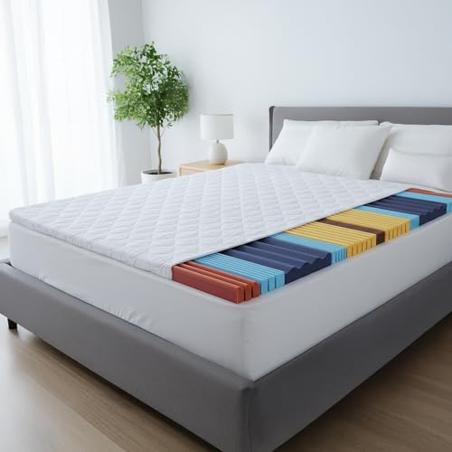 Ipoallergenico Topper Materasso Matrimoniale 130x190cm - Topper Matrimoniale Ergo+ a 5 Zone - Coprimaterasso con Cerniera con Rivestimento lavabile - Comfort Ergonomico per un Buon Sonno Notturno