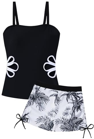 Happy Cherry Traje de baño para niña, tankini con correa de hombro ajustable, top y bañador para niños, dos piezas, ropa de baño para adolescentes, moda estampada