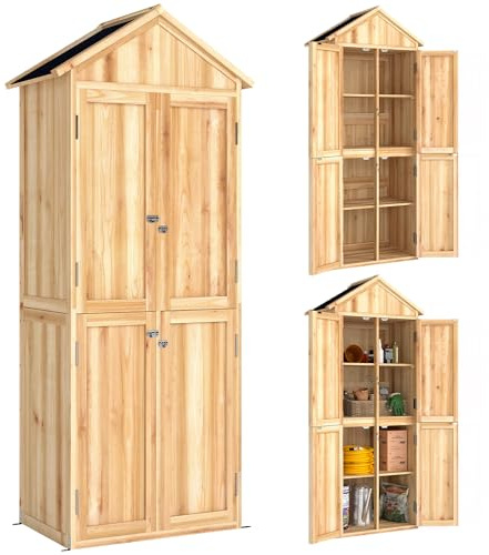Outsunny Armoire de Jardin en Bois avec 4 Portes et 190cm Bois Naturel