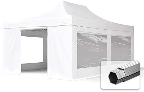 TOOLPORT ALU Pavillon Faltpavillon 4x6m mit Panoramafenstern robust und wasserdicht Professional 50mm Partyzelt weiß schwer entflammbar