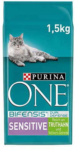 PURINA ONE BIFENSIS Sensitive Katzentrockenfutter: reich an Truthahn & Reis, hohe Verträglichkeit bei Katzen mit empfindlicher Verdauung, mit Omega 6