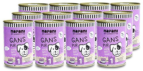 napani - Bio Hundefutter, 100% Bio Gans, Premium Hundefutter nass, glutenfrei, getreidefrei, ohne Zusätze, regional & schonend dampfgegart, 12 x 400g