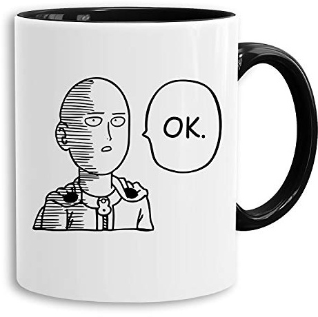 Saitama OK - Tasse Kaffeetasse Son One Punch Luffy Naruto Saitama One Dragon Goku Ball Piece Man Db, Farbe:Weiß