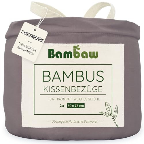 Bambaw 50x75 Bamboo Pillow Cases, 2 Pack, Breathable & Temperature Balancing Pillowcases, 100% Bamboo Pillowcase Dustmite Proof, Envelope Closure, Anti Allergy Pillow Cases 2 Pack 50x75 cm (Dark Grey)