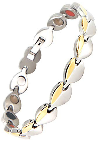 N+Nitrolube - Pulsera magnética para mujer, ideal como alivio del dolor, para síndromes de artritis y túneles carpianos (18,5 cm, plata y oro)