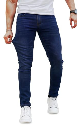 Mens Jeans Slim Fit Stretch Soft Denim Pants Men Slim Leg Indigo Blue 32x30