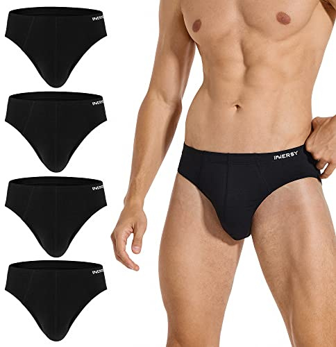INNERSY Briefs Men Black Hipster Underwear Classic Underpants Comfortable Pants Undies Pack 4 (L, 4 Black)