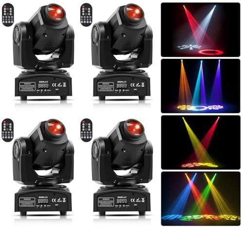 4pcs LED Moving Head DMX512 UKing 50W LED Disco Lichteffekt 8 Muster 8 Farben Partylicht mit 4 Stück Fernbedienung 9/11 Kanäle Gobo LED Strahler für DJ Bar Club Bühnenlicht
