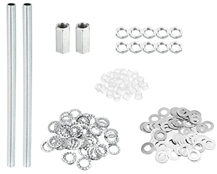 PATIKIL M10 Filetage 20cm Lampe Tige Filetée Trousse avec Écrous Blocage Rondelles, Assortiment de Fixations pour Lustre Plafond Luminaire Bricolage, Placage Zinc