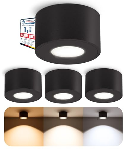 SSC-LUXon 4er Set CELI-1 Aufbauleuchte IP44 Bad Außen inkl. LED Leuchtmittel 230V - 4x Aufputz LED Spot schwarz 4W warmweiß