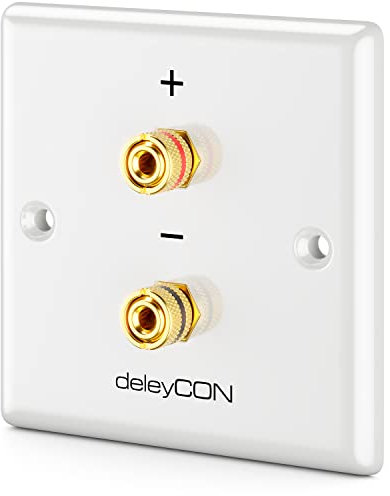 deleyCON Toma de Conexión Toma de Pared Altavoces Multimedia Placa de Pared con Enchufes Tipo Banana para 1 Altavoz (Rojo/Negro) - Sistemas de Sonido Hi-Fi Surround y Cine en Casa