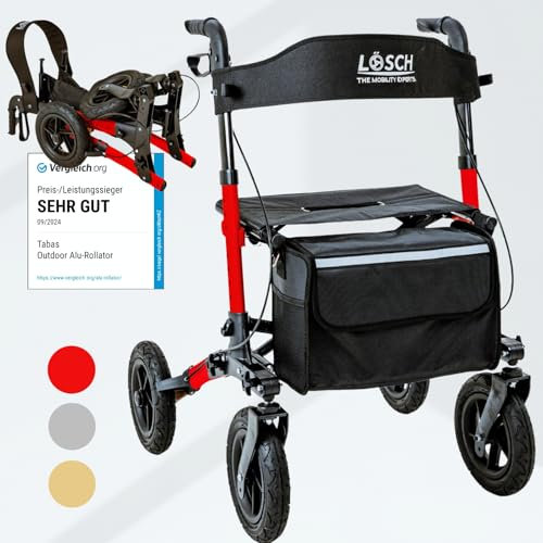 Lösch Reha Mobility Faltbarer & Leichter Rollator mit Sitz & Rückengurt - Outdoor mit Luftbereifung - Preis-/Leistungssieger für Senioren