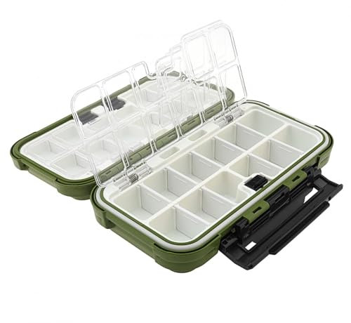 OriGlam Wasserdichte Angelausrüstungsbox, Organizer, 24 Fächer, doppellagige Angelköderboxen, Haken, Aufbewahrungskoffer, Angelzubehör, Box Behälter (grün)