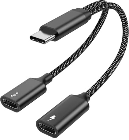 MOGOOD USB C Splitter 2 Portar 60W Snabbladdning för Laptop Kabel, Svart | Aluminium, Plug & Play. 60W PD snabbladdning + data. Två portar. För student/kontor/resor. Kompatibel Mac, PC, laptopkabel