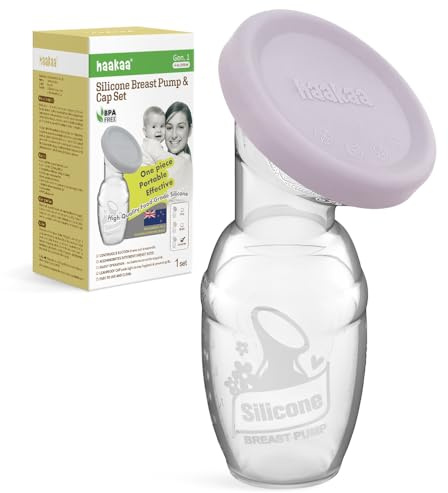 Extractor de Leche Manual haakaa con Tapa de Silicona Alimentaria – Diseño Patentado, Operación Silenciosa Manos Libres, Succión Natural, A Prueba de Derrames, 4oz/100ml, Gris