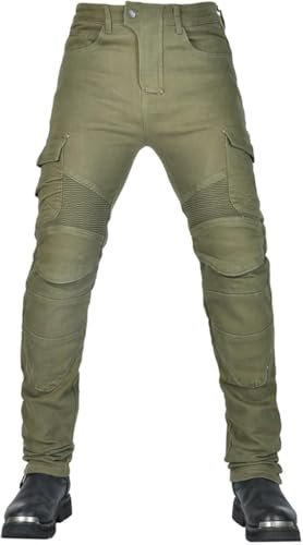 CFlong Motorrad-Jeanshose Für Herren/Damen, Sturzfeste Jeans Mit Geradem Bein Und 4 Arten Von Schutzausrüstung, Motorradhose Für Motorradrennfahrer (Grün,L)