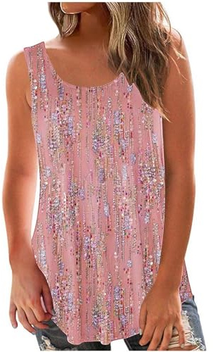 HAOLEI Summer Tops for Women UK,Ladies Vest Tops Loose Fit Floral Shirt Scoop Neck Sleeveless Tunic Top Long Length Casual Flounce Swing Tee Shirts Elegant Going Out Shirt Blouses Tank Tops