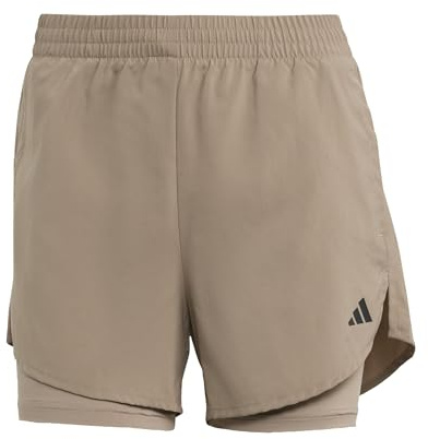 adidas Women's AEROREADY Made for Training Minimal Two-in-One Shorts, Chalky Brown/Black, XS