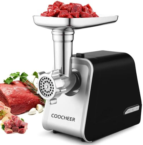 COOCHEER Picadora eléctrica de carne 2000 W, multifunción, con 3 discos de molienda, accesorio para salchichas, accesorio para carne, verduras, pasteles
