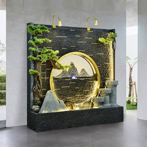CHYIFSHIY Elegante fontana d'acqua in piedi con bonsai e lanterna, perfetta per uso interno ed esterno, protezione da pioggia e raggi UV (#C)