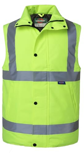 Oralidera Chaleco Acolchado de Seguridad para Hombre Invierno Cálido Chaleco Reflectante de Trabajo Alta visibilidad Chaqueta de Seguridad Sin Mangas, Verde, L