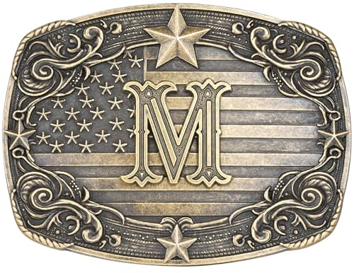 Flipslo Western Belt Buckle for Men Women Vintage Initial Letter M Cowboy Belt Buckle Texas Rodeo Buckle hebillas vaqueras para hombre