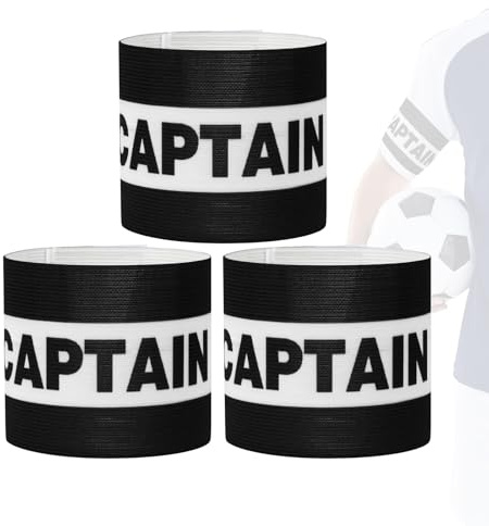 3Pcs Captains Armband Soccer – Adjustable Elastic Football Arm Bands for Junior Youth, Adults - Breathable Nylon Captain Bands for Football, Rugby, Basketball, Volleyball (Black)
