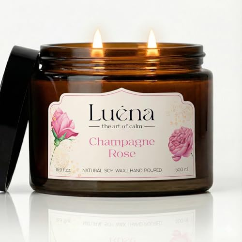 Luéna Doftljus av Sojavax 500 ml | Handgjort Premiumljus | 100 timmars brinntid | Perfekt gåva & inredning (Champagne Rose)