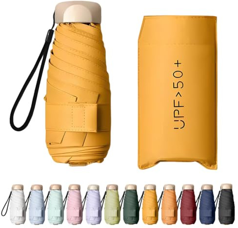 Enreluya Paraguas Plegable de Bolsillo, Sombrilla de Mano 6 Varillas, Protección UV 99% Impermeable, Mini Paraguas Protección Solar UV con Funda, Ideal Viajar y Bolsos Pequeños