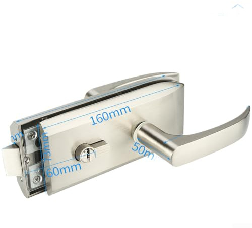 Office Partition Door Lock Handle Made Of Stainless Steel And Iron With Solid Lock Mechanism And Suitable For Glass Doors(B)
