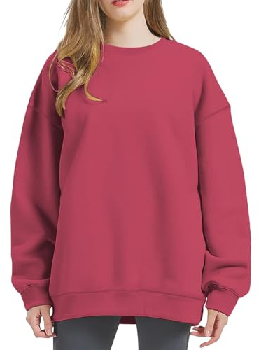 Haut Femme Chic Décontracté - Sweat-Shirt Oversize pour Femme Pull Manches Enroulables Chemise Col Rond Tops Printemps Automne Sweatshirt Couleur Unie Tops Simple Pullover