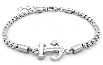 Zordixon Bracciale da uomo, catena in acciaio inossidabile 316L, con ancora, lunghezza 22 cm, misura regolabile, stile marino