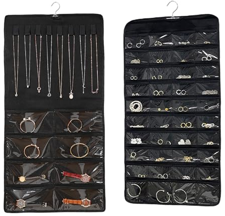 KASESSS Hängande smyckesorganisatör med 48 fickor, dubbelsidig hängande halsbandsorganisatör med genomskinliga Pvc-fickor, smyckeshållare för örhängen, halsband, ringar, armband